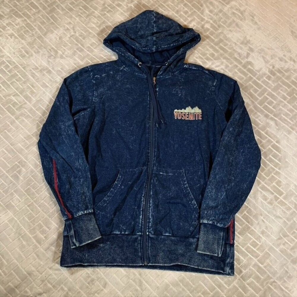 Ace USA Adult Small Hoodie Sweatshirt Blue Yosemite Hiking Full Zip Cotton Blend